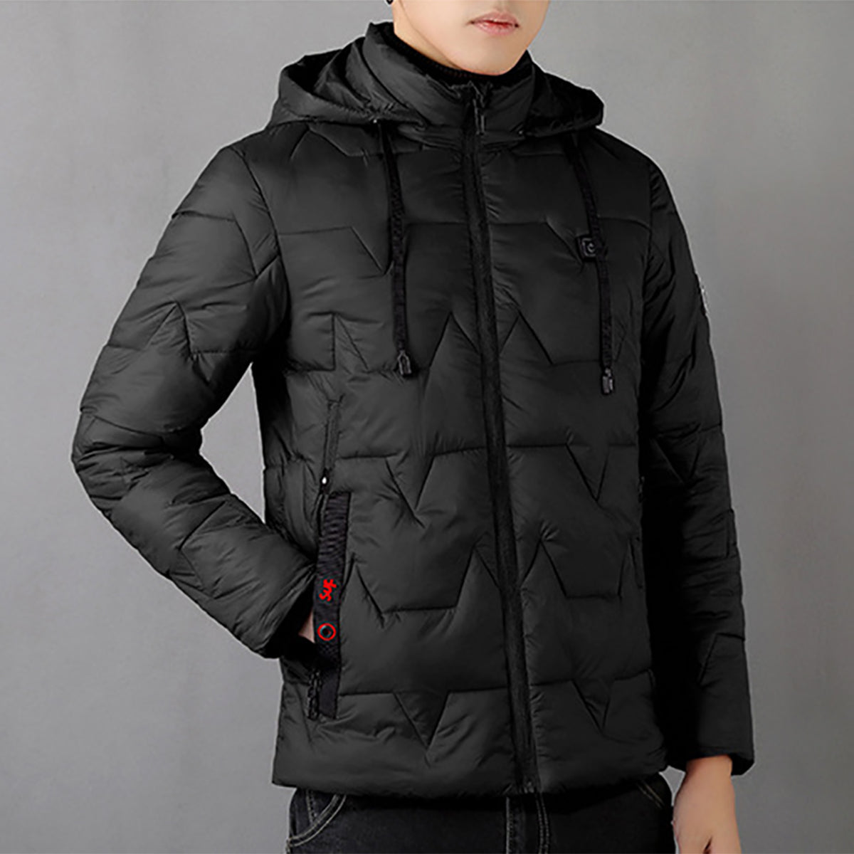 Black USB Electric Heated Coats Heating Hooded Jacket Long Sleeves Winter Warm Clothing