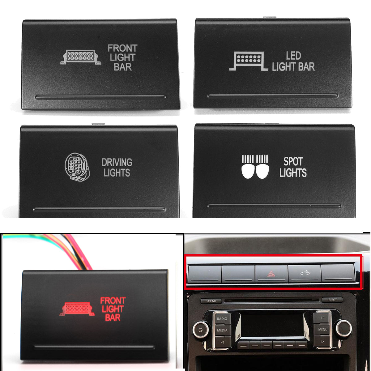 Dark Slate Gray Dual Red LED Push Switch SPST Driving Spot Reverse Light Lamp Bar ON-OF For VW Amarok