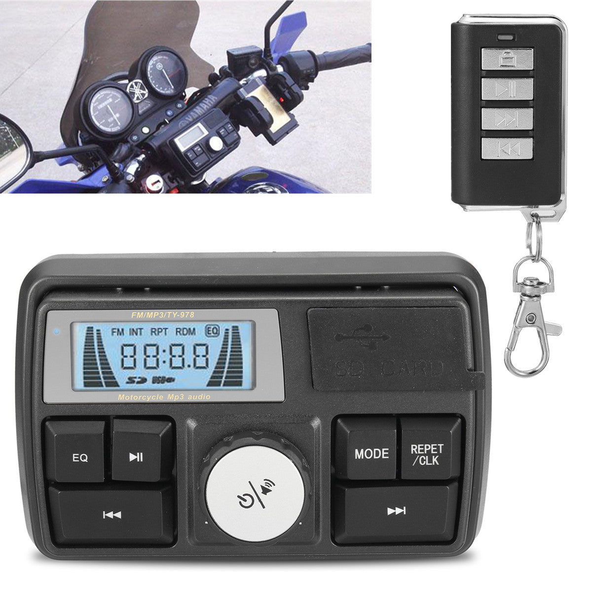 Light Steel Blue 12V bluetooth Waterproof Anti-Theft Speaker Motorcycle Audio FM MP3 Sound Player System