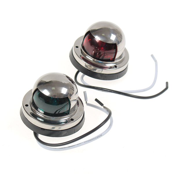 Dim Gray Pair 12V Red & Green Stainless Steel Navigation Light For Marine Boat Yacht