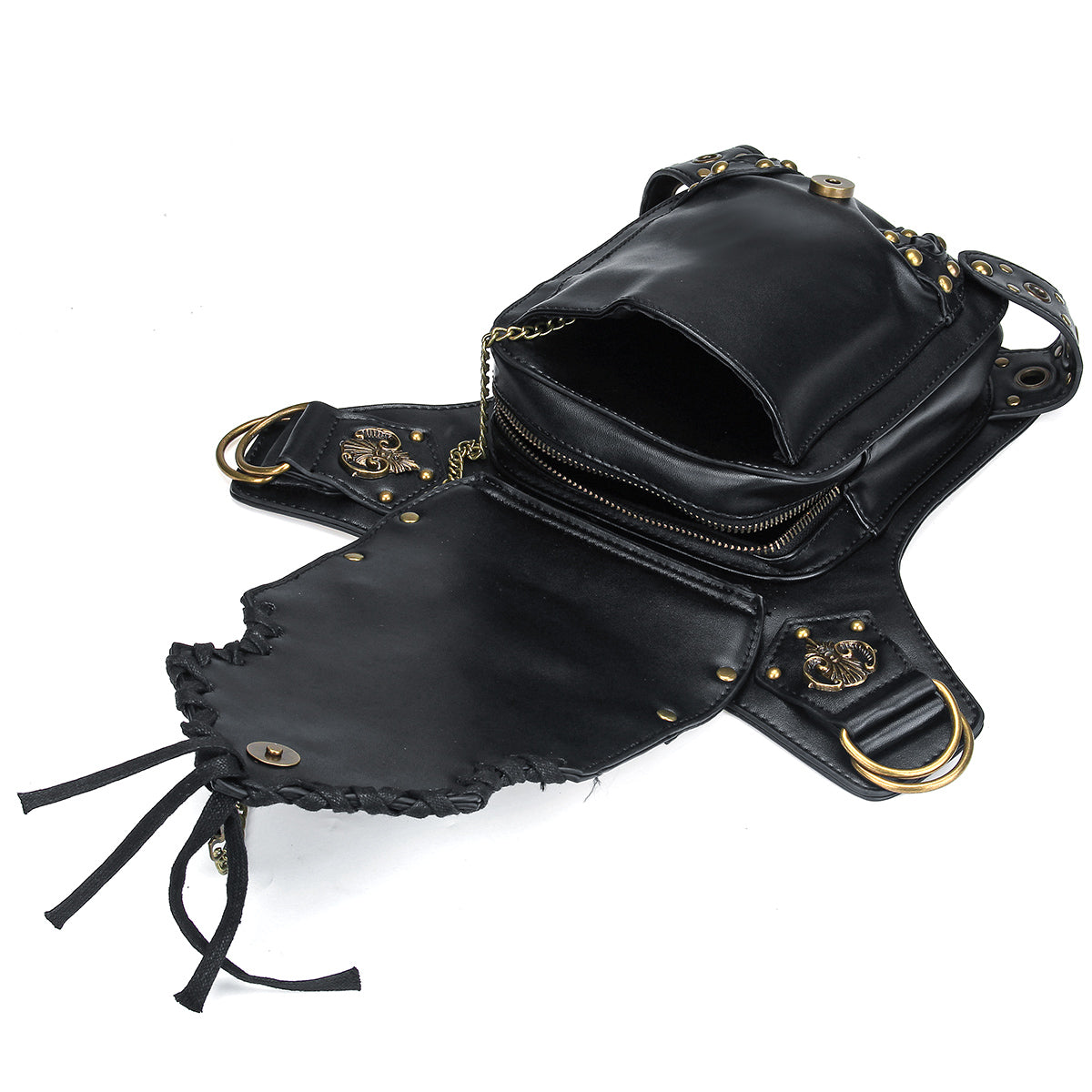 Black Motorcycle Steampunk Waist Bag PU Leather Handbag Shoulder Gothic Retro Victorian Style