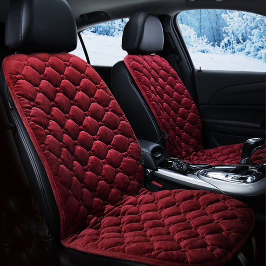 12V Heated Plush Cushion Car Seat Cover Heating Heater Warmer Pad Winter Red Universal - Auto GoShop