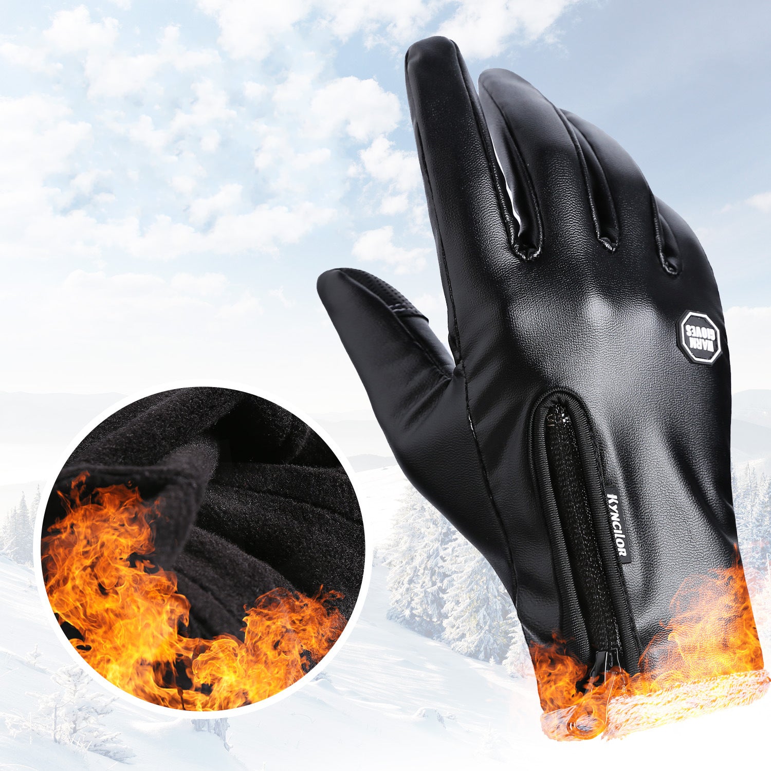 Black Waterproof Touch Screen Gloves Windproof PU Leather Winter Warm Fashion Unisex Fleece For Outdoor Sports Riding Bicycle Motorcycle Skiing Hiking