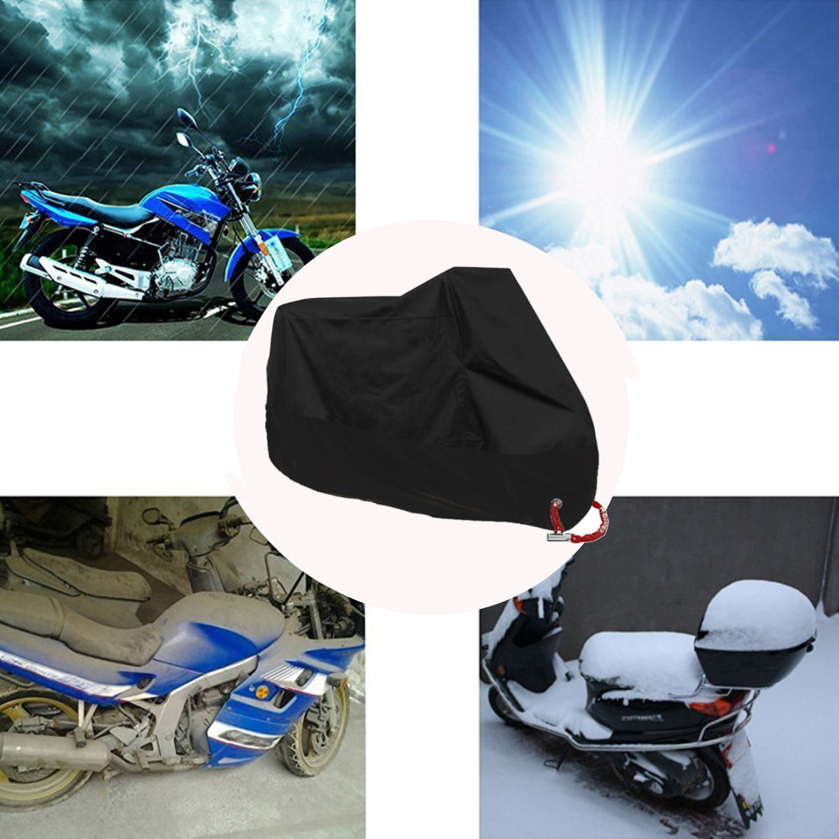White Smoke 190T Motorcycle Rain Cover Scooter Waterproof UV Dust Protector Black Size M