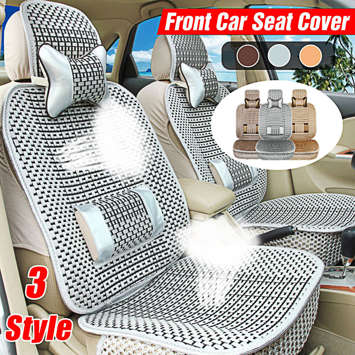 Universal Car Breathable Seat Cover Auto SUV Protector Cushion W/Pillow Summer - Auto GoShop