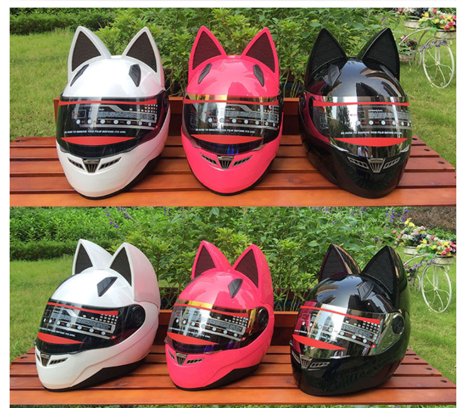 Motorcycle helmet with cat ears automobile race antifog full face helmet personality design with horn capacete casco - Auto GoShop
