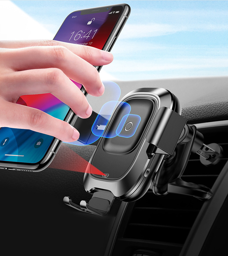 Light Pink Smart car bracket wireless charging air outlet mobile navigation frame wireless charging sensor bracket (Black)