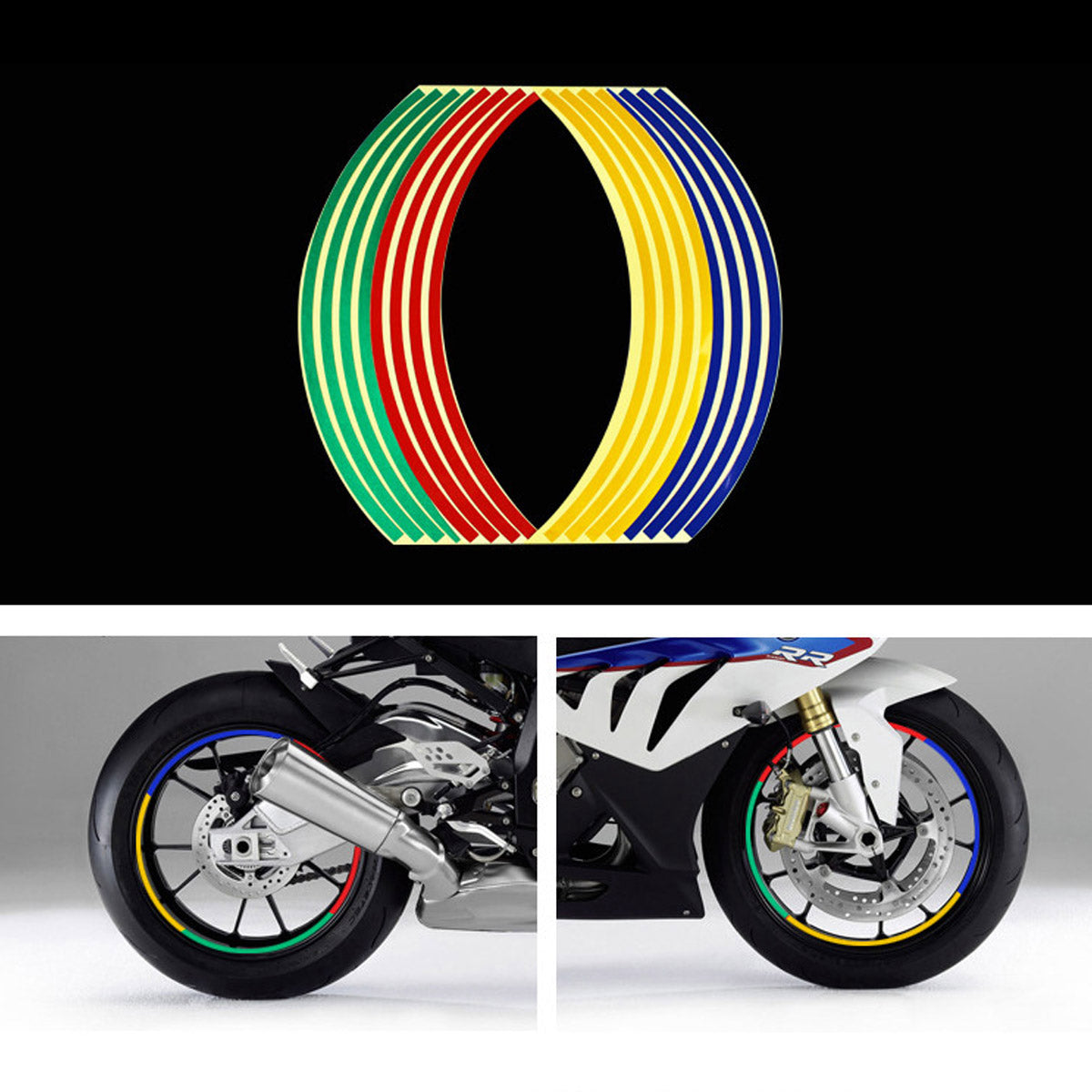 Goldenrod 16pcs Tyre Reflective Strips Tape Styling Wheel Sticker Rim For 17Inch 18Inch Car Motorcycle Bike Tire