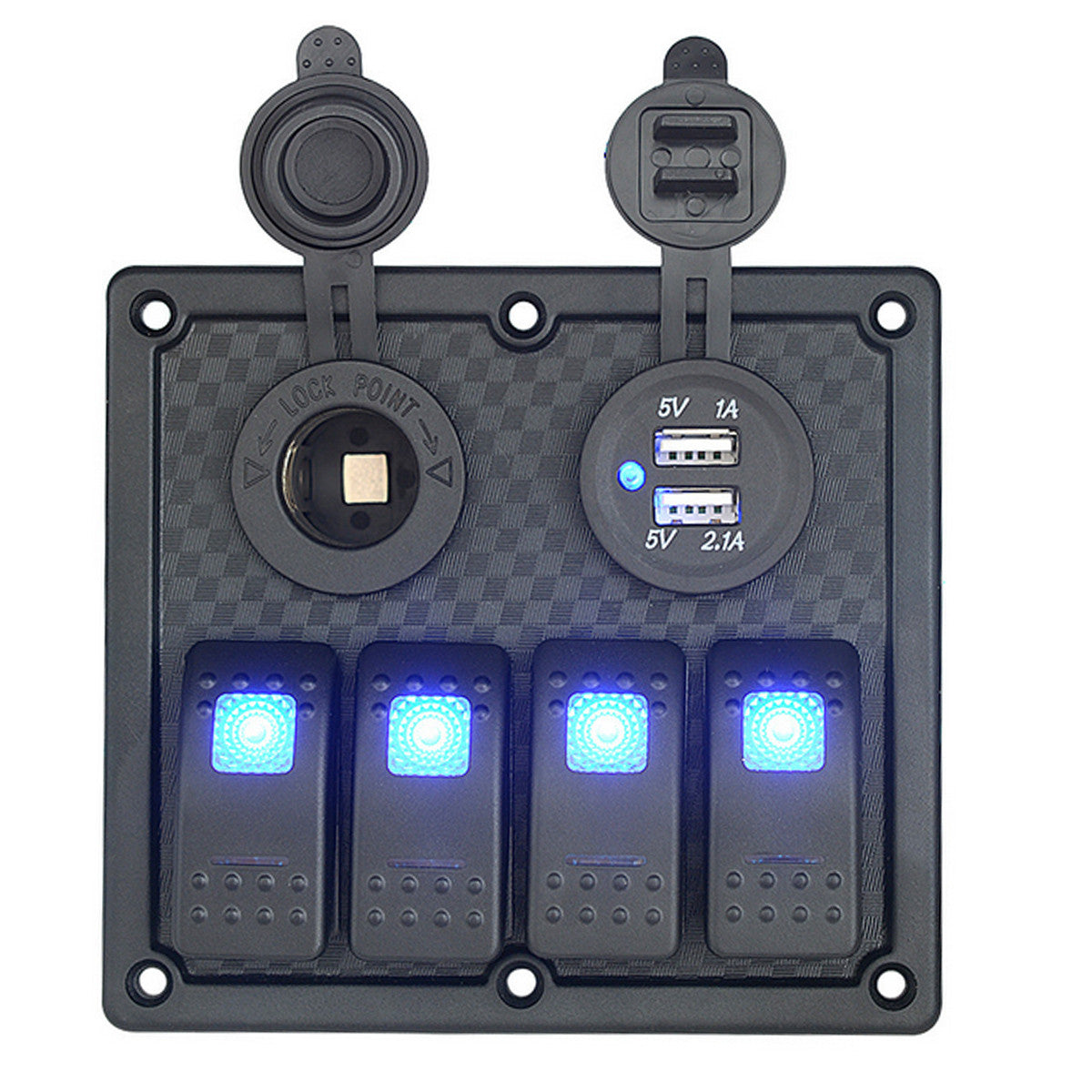 Midnight Blue 12V-24V 4 Gang LED Car/Marine Boat/RV Rocker Switch Panel Circuit Dual USB Power Socket