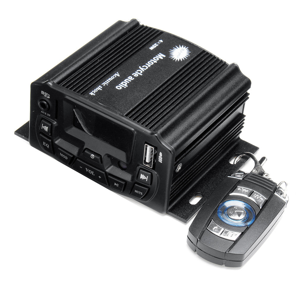 Black 12V Motorcycle Audio Sound System Remote Control Speaker Suit FM SD USB MP3