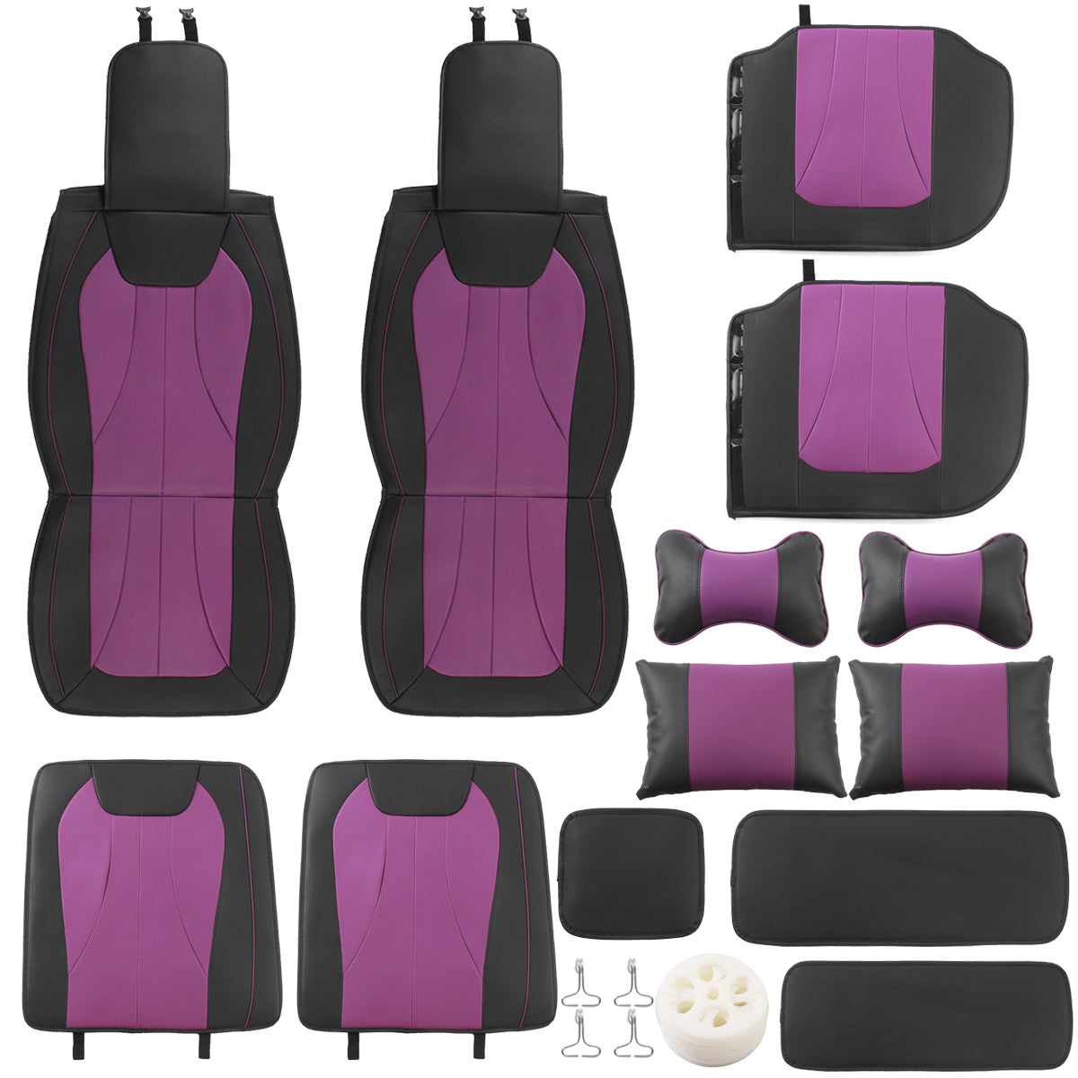 13PCS PU Leather Car Seat Cover Full Set Front Rear with Pillow Waist Cushion Universal for 5-Seats - Auto GoShop