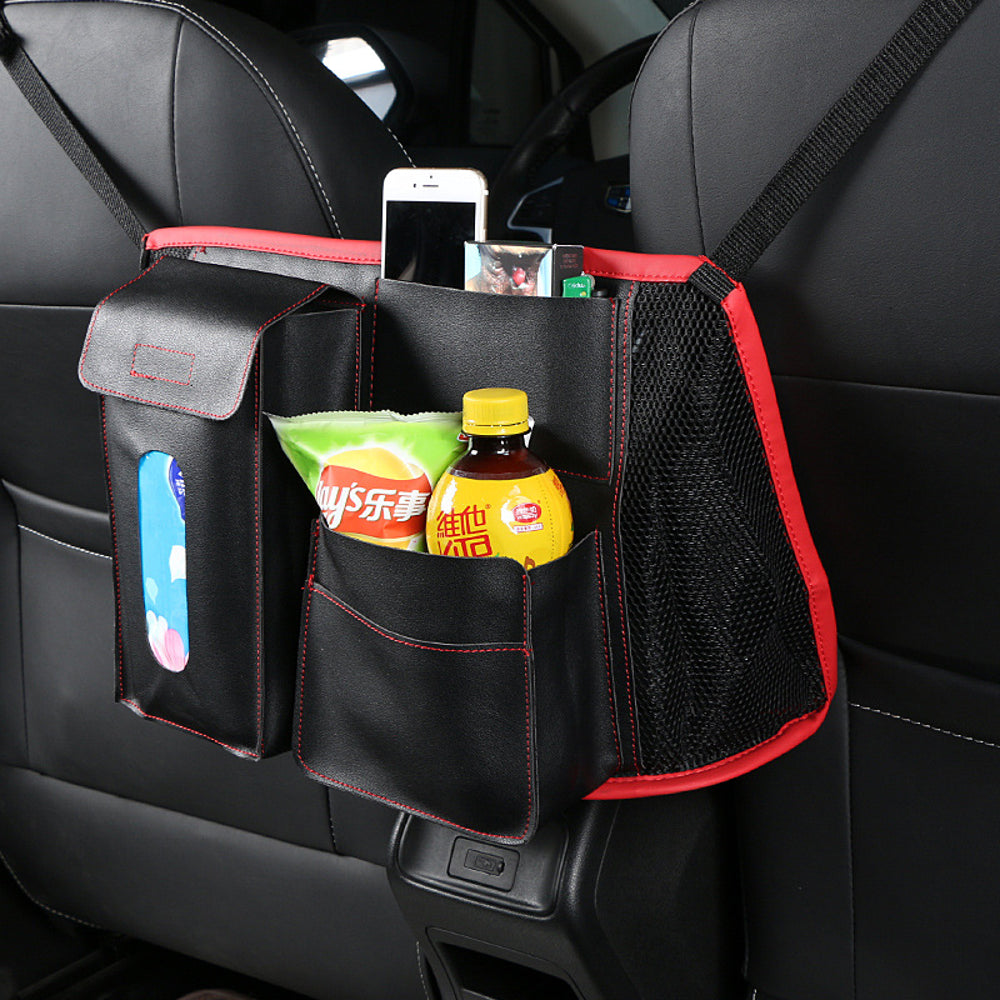 Leather Car Seat Back Storage Bag Organizer Holder Multi Pocket Travel Storage Hanging Net - Auto GoShop