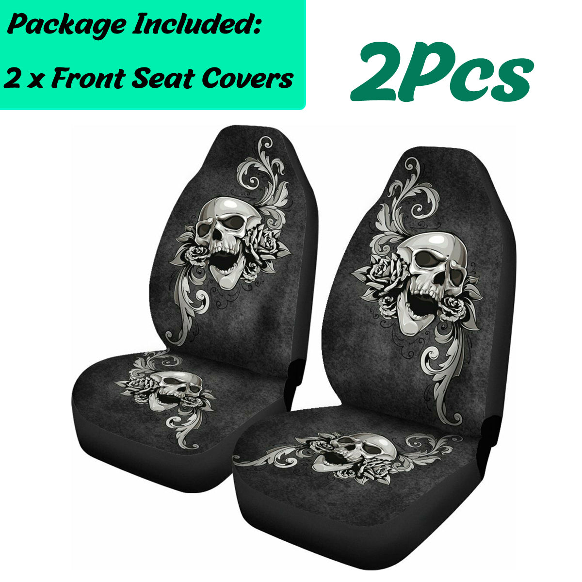 Universal Front Car Seat Cover Skull Car Seat Cover Floor Mats Full Set - Auto GoShop