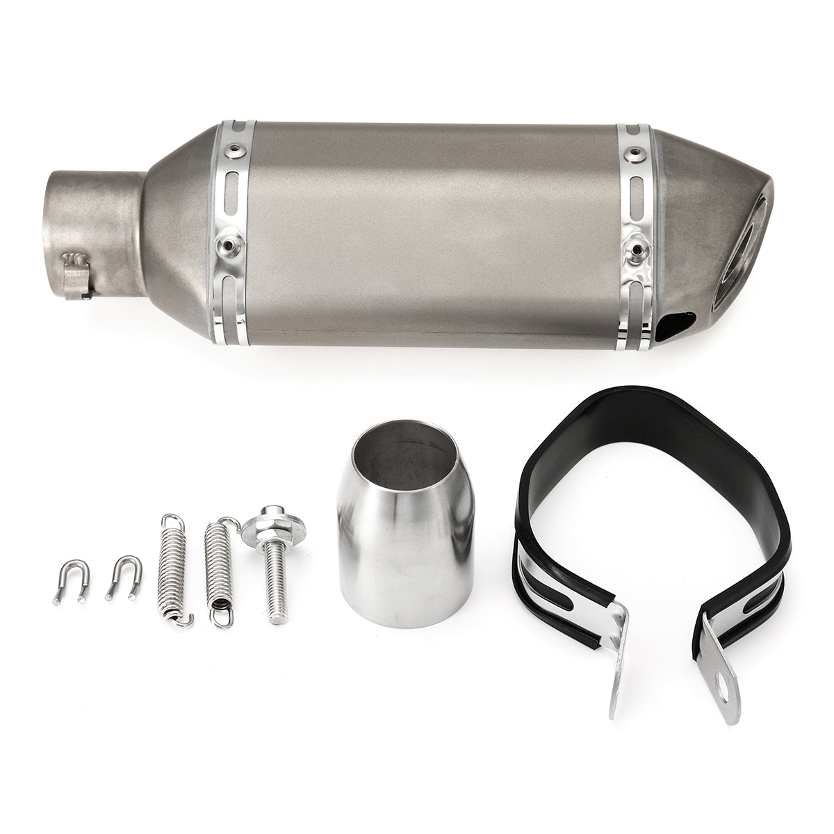 Gray 38-51mm Motorcycle Steel Short Exhaust Muffler Pipe With Removable Silencer Universal