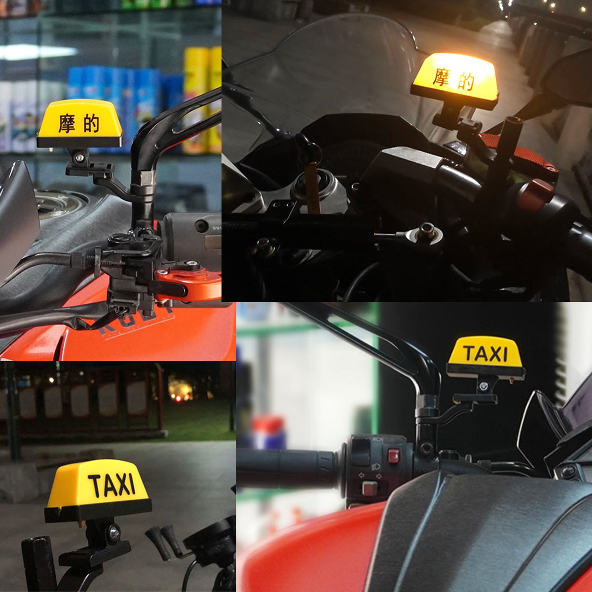 Black Rechargeable Motorcycle TAXI Sign Light LED USB Indicator Decoration Waterproof