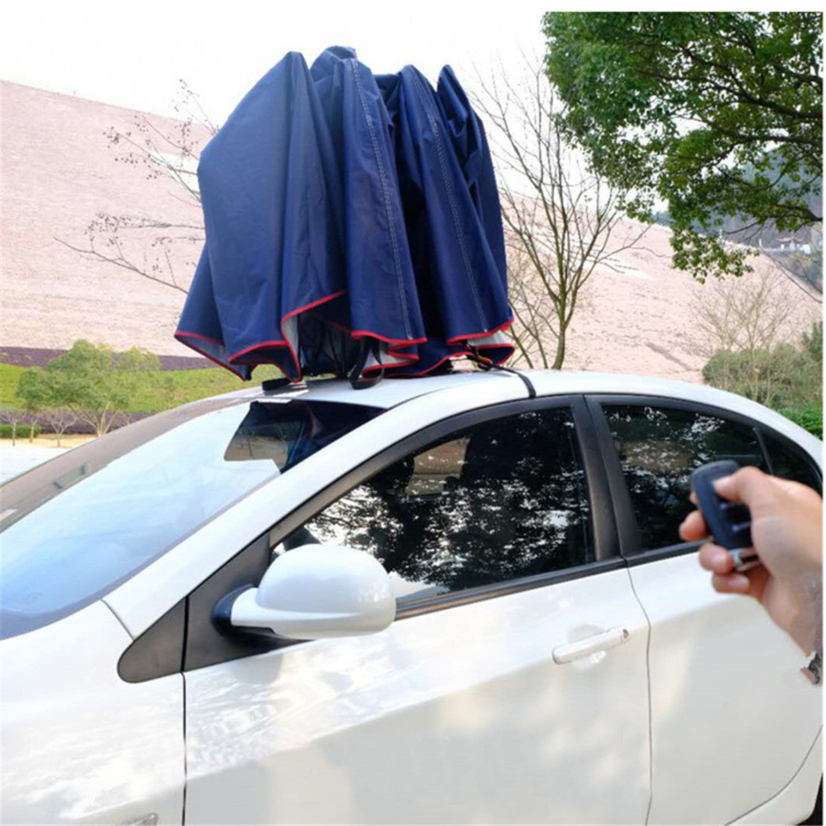 Midnight Blue Portable Automatic Car Umbrella Tent Remote Control Operated Waterproof Anti UV