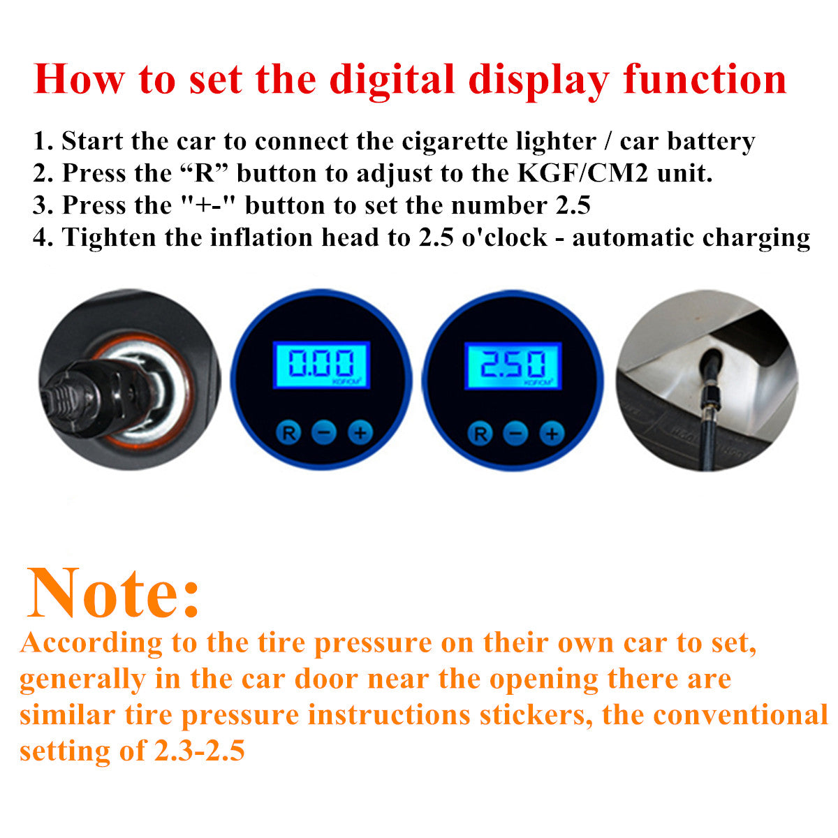 Black 12V Portable Tire Air Pump Digital Display/Pointer Compressor Inflator W/ LED Lights