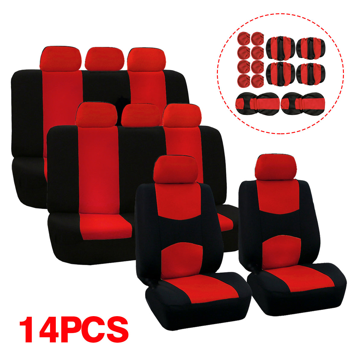 3 Row 8 Seats 14pcs Car Front Rear Seat Cover Protector Cushion Full Set Van SUV - Auto GoShop