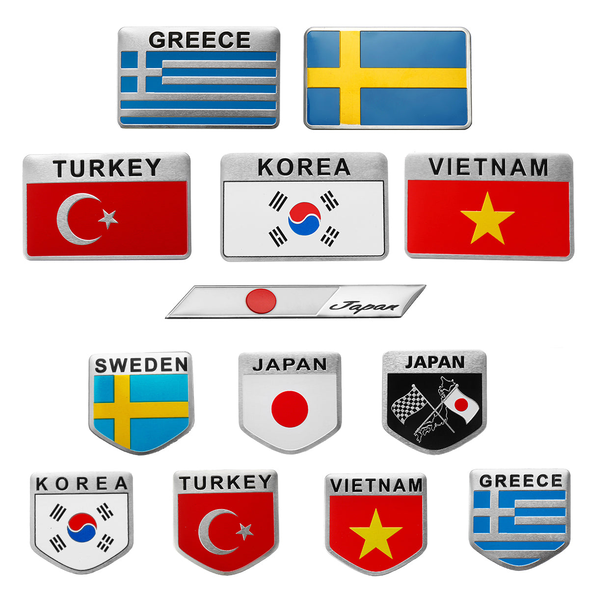 Dark Red 3D Aluminum Alloy Car Auto Body Sticker Decals Turkey/Sweden/Greece/Korea/Vietnam/Japan Flag