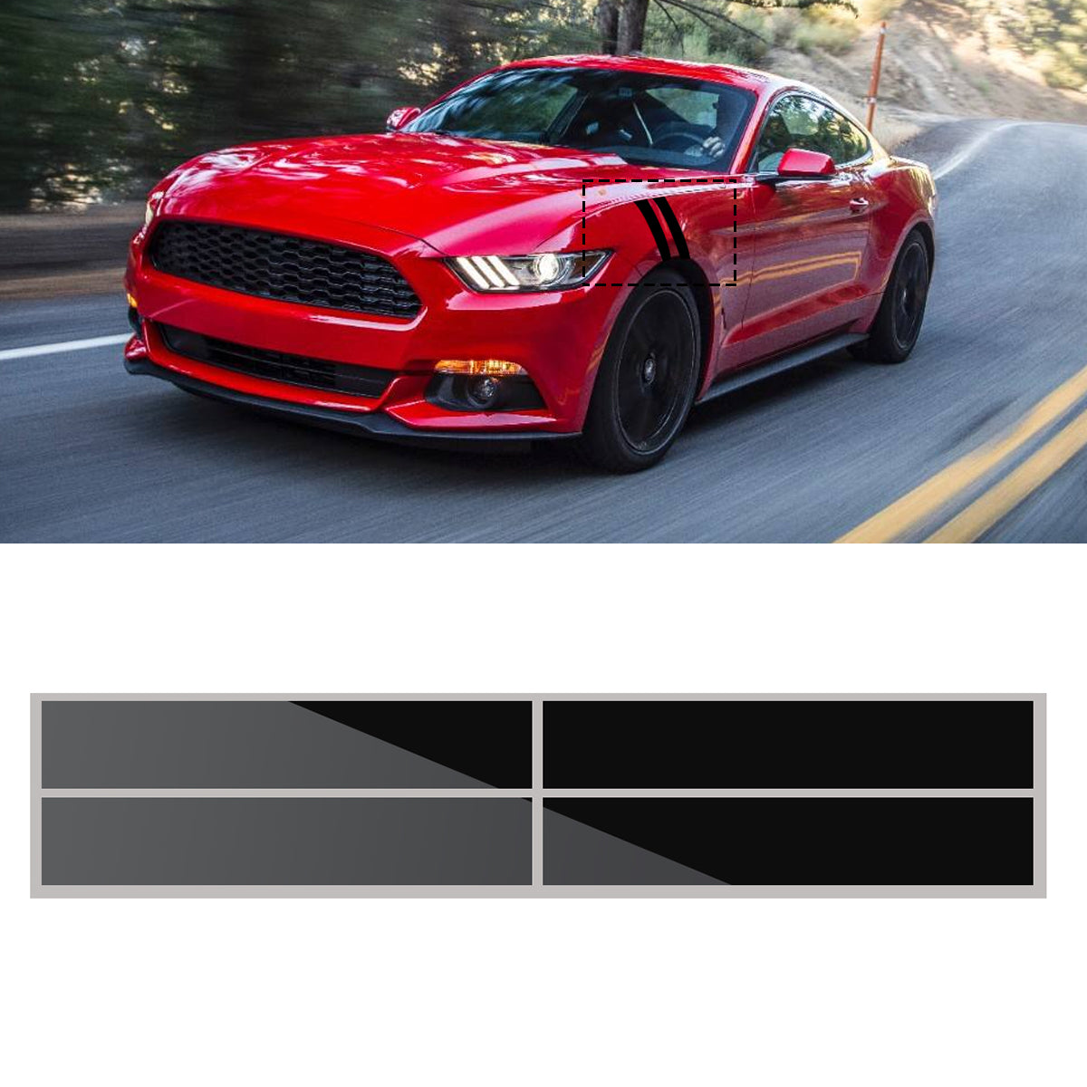 Dark Red 56x10cm Mudguard Hash Stripes Decals Graphise Car Vinyl sticker for FORD MUSTANG 2015-2016