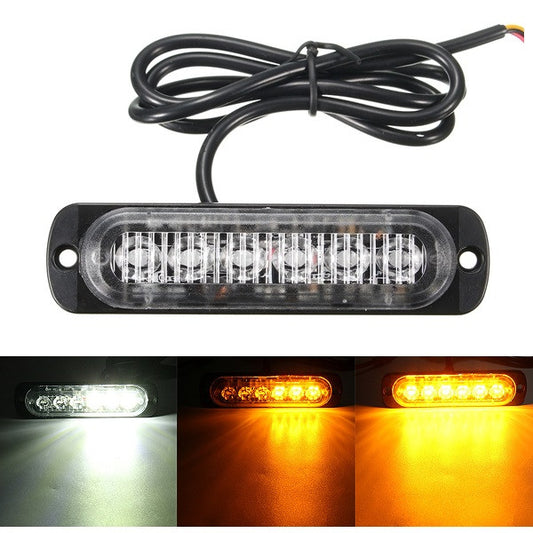 18W 6 LED Car Strobe Lights Bar 12V-24V Emergency Warning Flashing Lamp Amber/White/Amber+White - Auto GoShop
