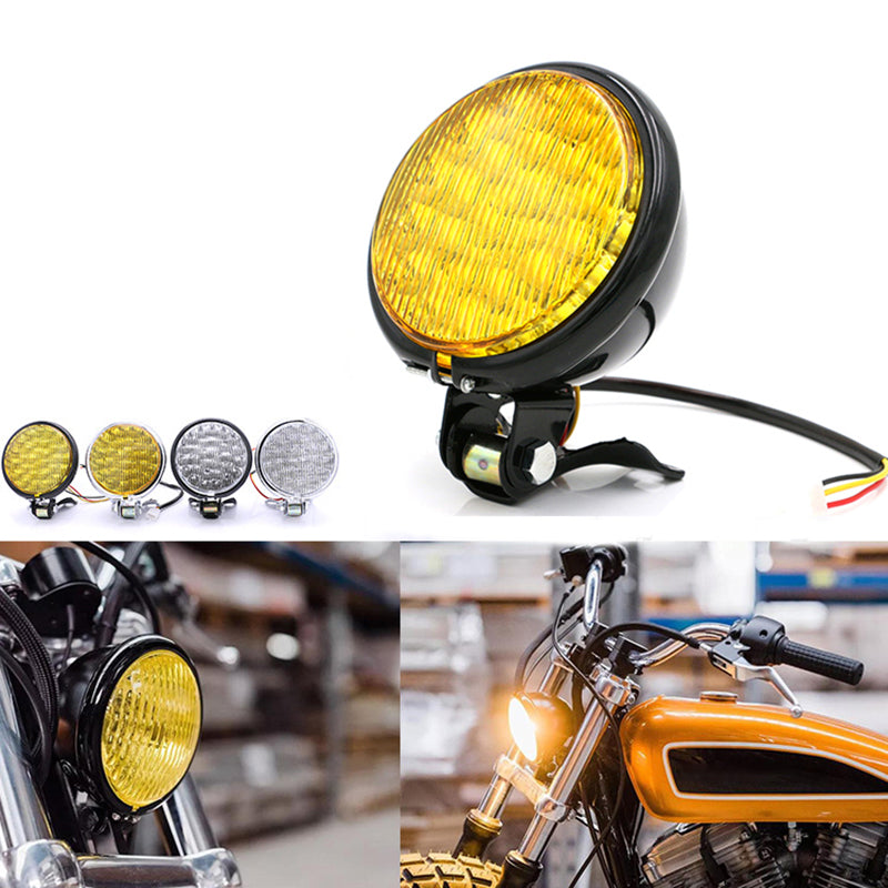 Goldenrod 12V 55W Motorcycle LED Front Headlight Universal High-Low Beam Amber Motorbike Retro Headlamp Round Vintage Spotlight