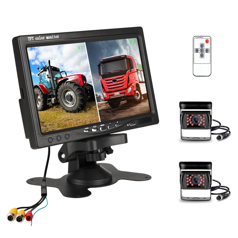 7 inch Monitor Display Truck Wireless Dual Waterproof Camera 2.4G Night Vision Reversing - Auto GoShop