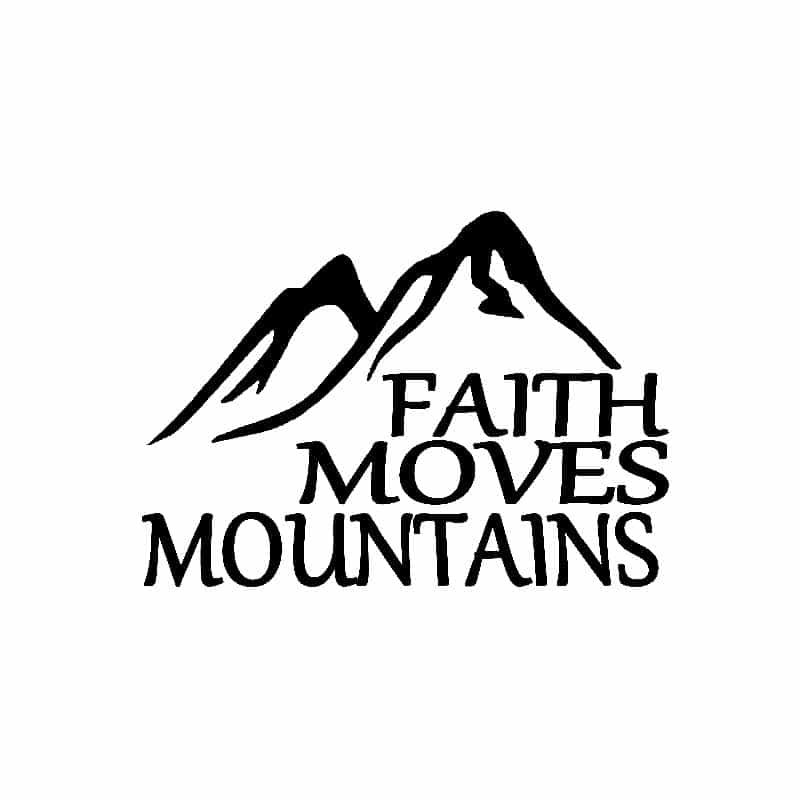 Autoaufkleber „Glaube bewegt Berge“.