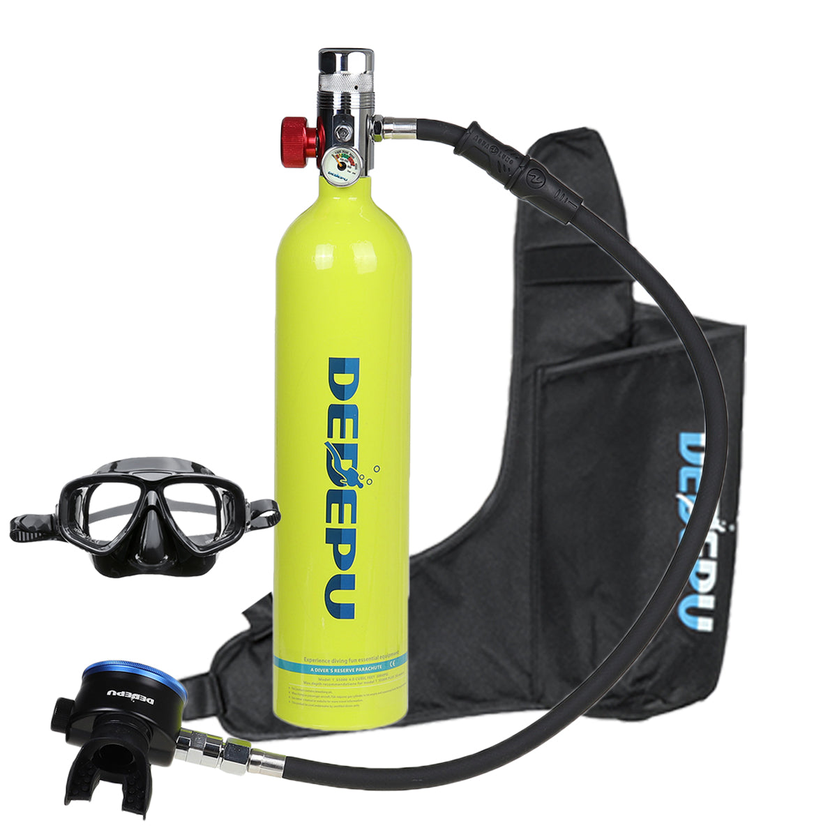 Light Goldenrod 1L Scuba Oxygen Cylinder Air Tank Underwater Glassess Breathing Equipment Set