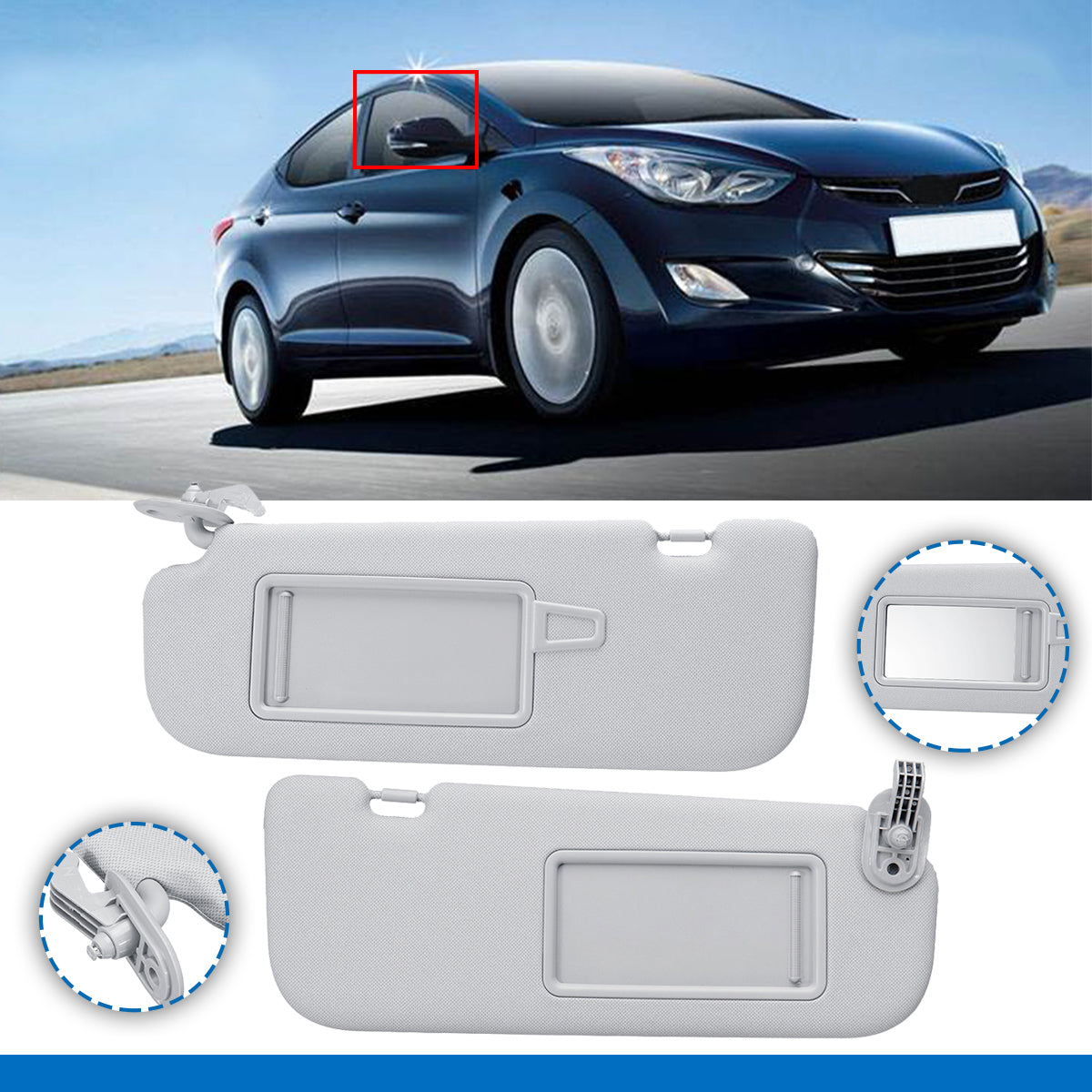 Car Sun Visor Insider Passenger Right Gray For Hyundai Elantra MD 2011 2012 2013 2014 2015 - Auto GoShop
