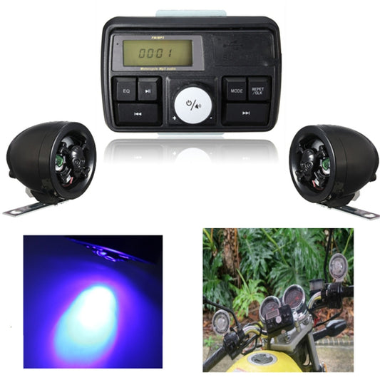 Midnight Blue Motorcycle Waterproof USB SD Audio FM MP3 Stereo Amplifier Alarm System Skull Speaker