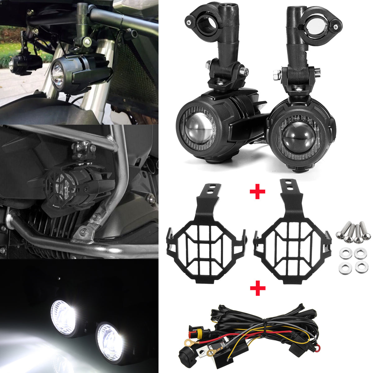 Snow Sencond Generation LED Auxiliary Fog Spot Lamp Aluminum Alloy With Light Protector Guard Cover Harness For BMW R1200GS ADV F800G