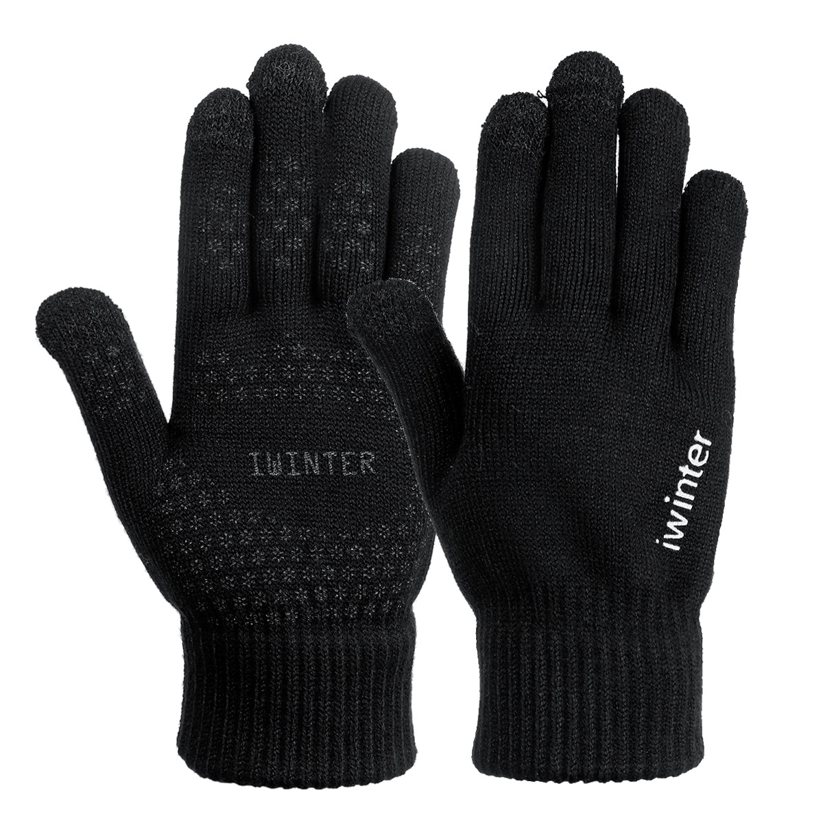 Black Knitted Touch Screen Outdoor Gloves Motorcycle Winter Warm Windproof Fleece Lined Thermal Non-slip