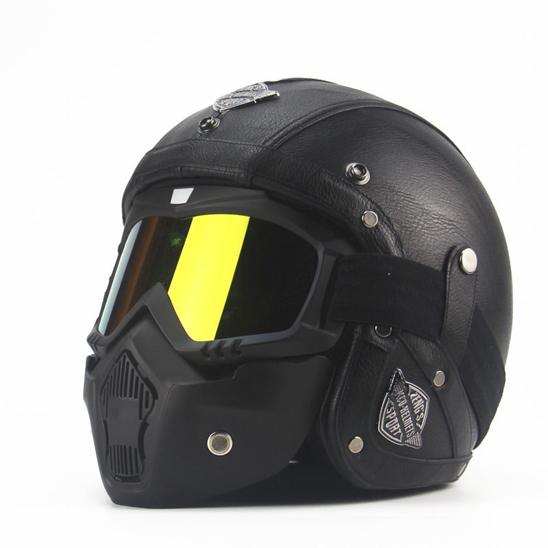 motorbike Harley Leather helmet - Auto GoShop