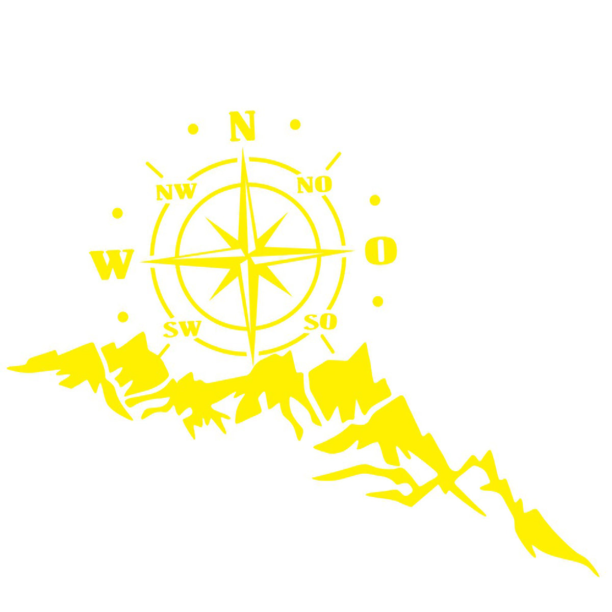Yellow 65x35cm Sticker Body Hood Vinyl Decal Compass W/ Mountains For Camper Motorhome Boat