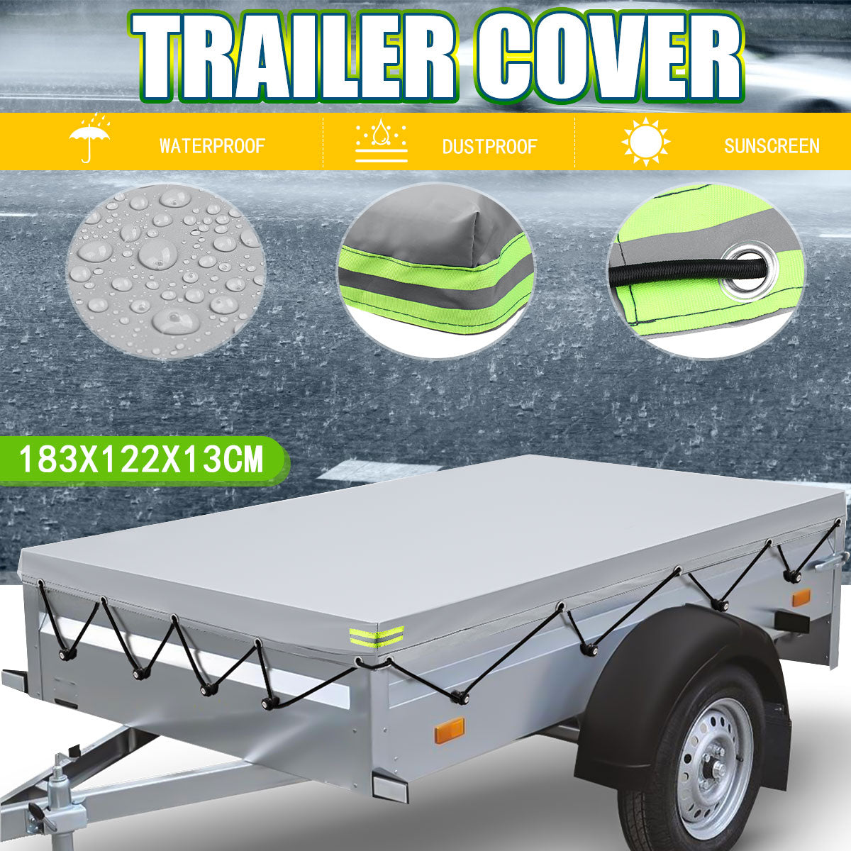 Dim Gray 5' x 4' ft Trailer Camper Cover Waterproof Heavy Duty 112 x90cm Feet 5ft 4ft