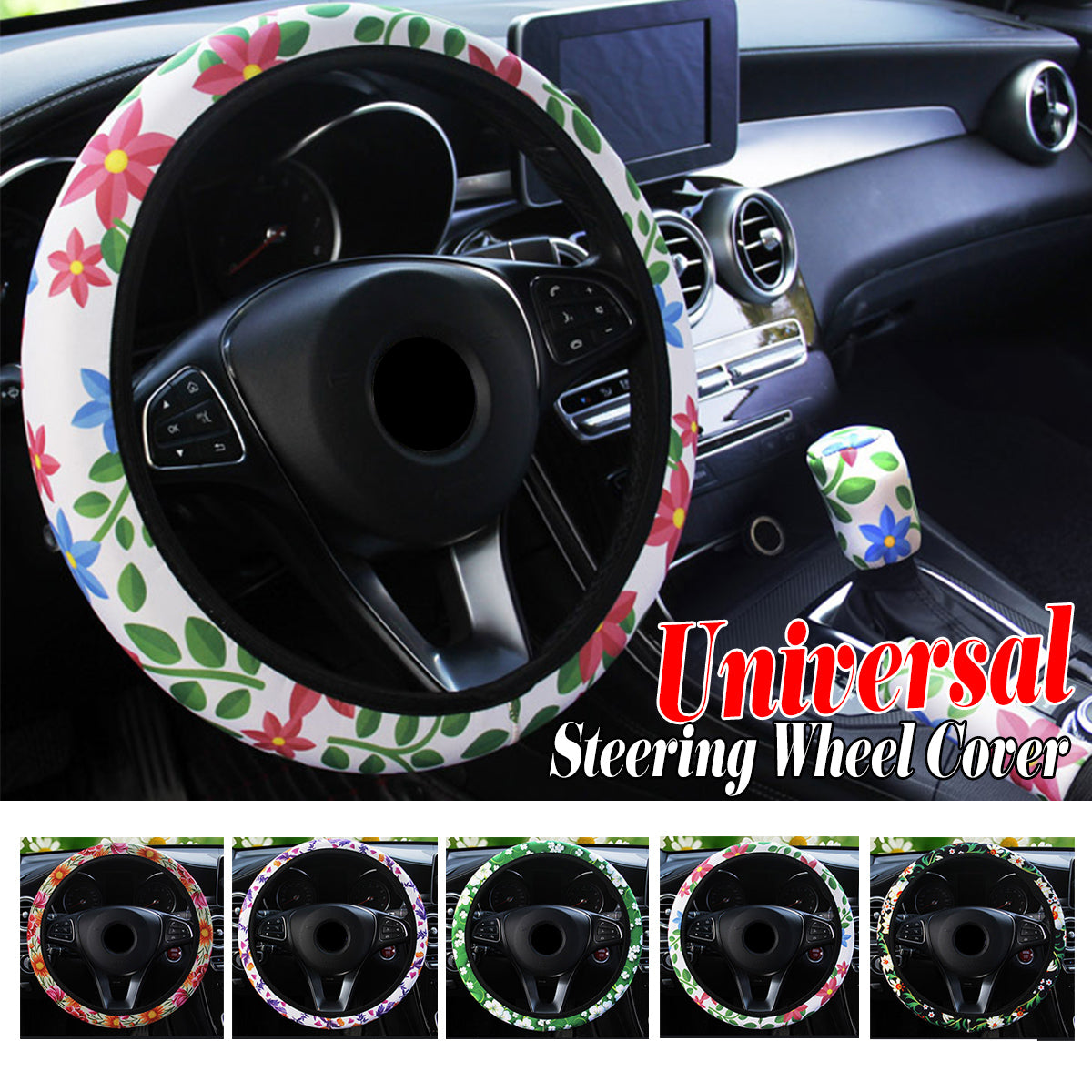Fashion Universal Sunflower Printed Elastic Band Steering Wheel Covers - Auto GoShop