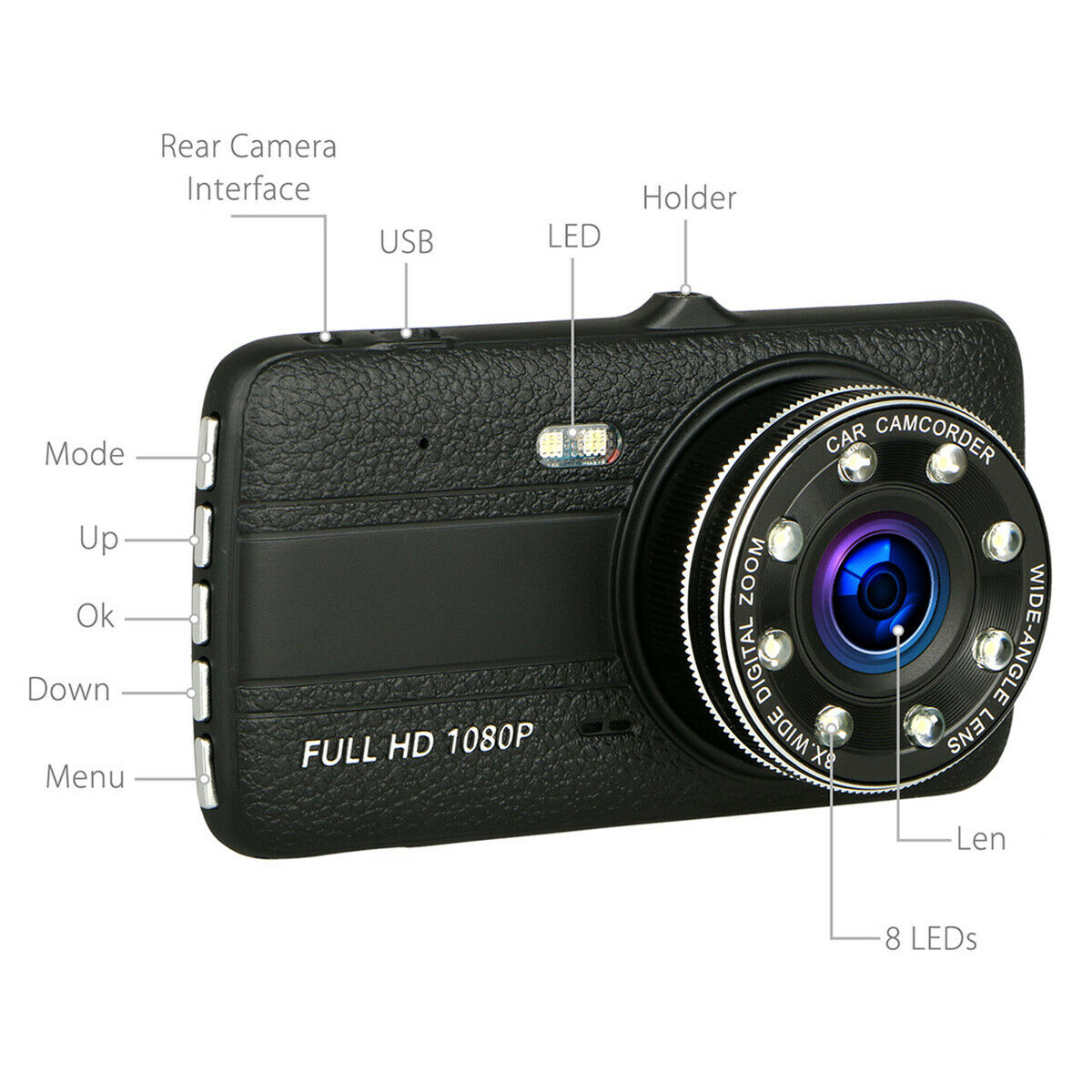 Dark Slate Gray HD driving recorder with 8 night vision lights (8 lights Dual lens 32G)