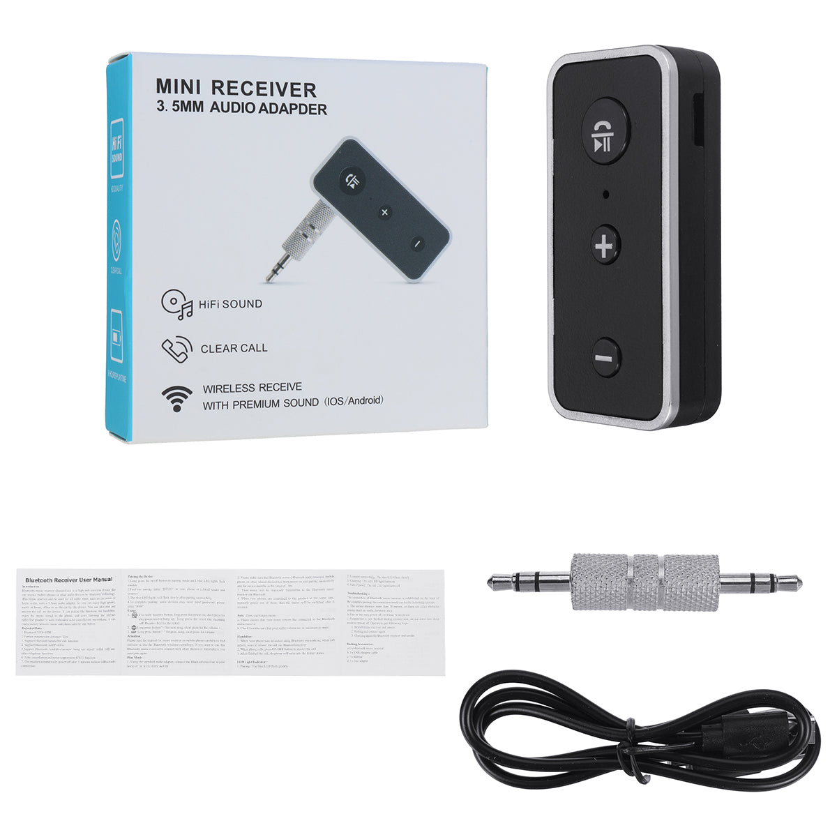 Light Gray BT510 Car bluetooth 5.0 Audio Receiver EDR 3.5mm AUX 300mAh Li Battery Built-in Microphone Hands-free Call