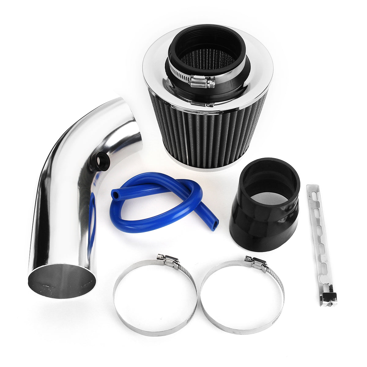 Dark Slate Blue 3 Inch Universal Car Cold Air Intake Filter Aluminum Induction Kit Pipe Hose System Silver
