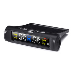 Black Wireless LCD TPMS USB Car Tire Tyre Pressure Monitor System Solar Power Sensor + 4 External Sensor