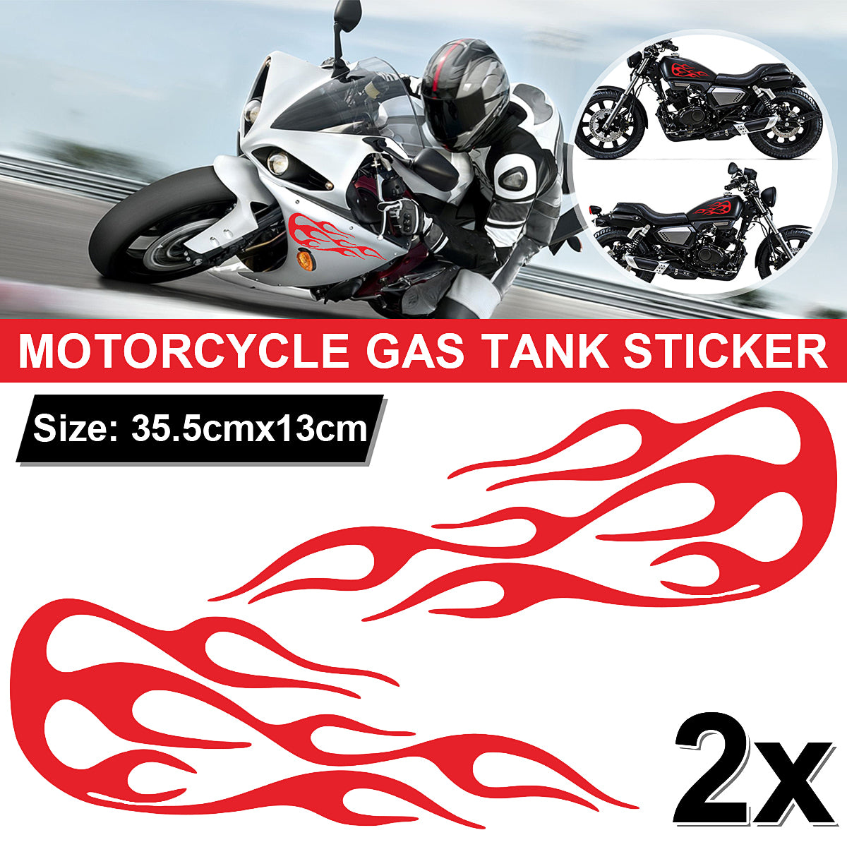Firebrick 2pcs Flame Badge Decal Car Motorcycle Gas Tank Decorative Stickers 13.9x5.1 Inch Universal