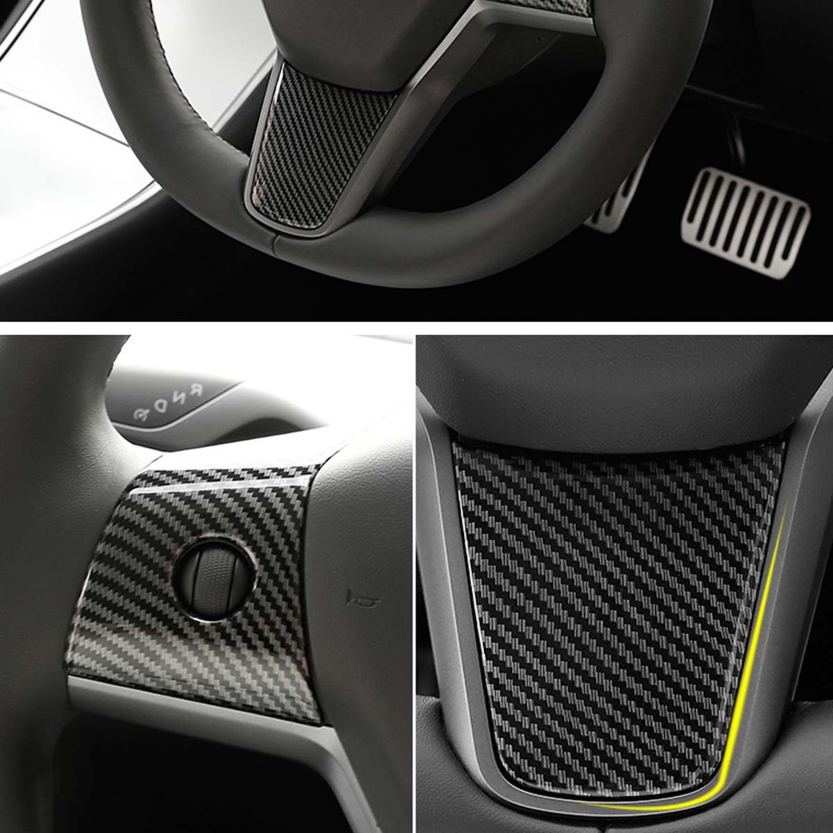 3pcs ABS Steering Wheel Cover Trim Carbon Fiber For Tesla model 3 17-19 - Auto GoShop