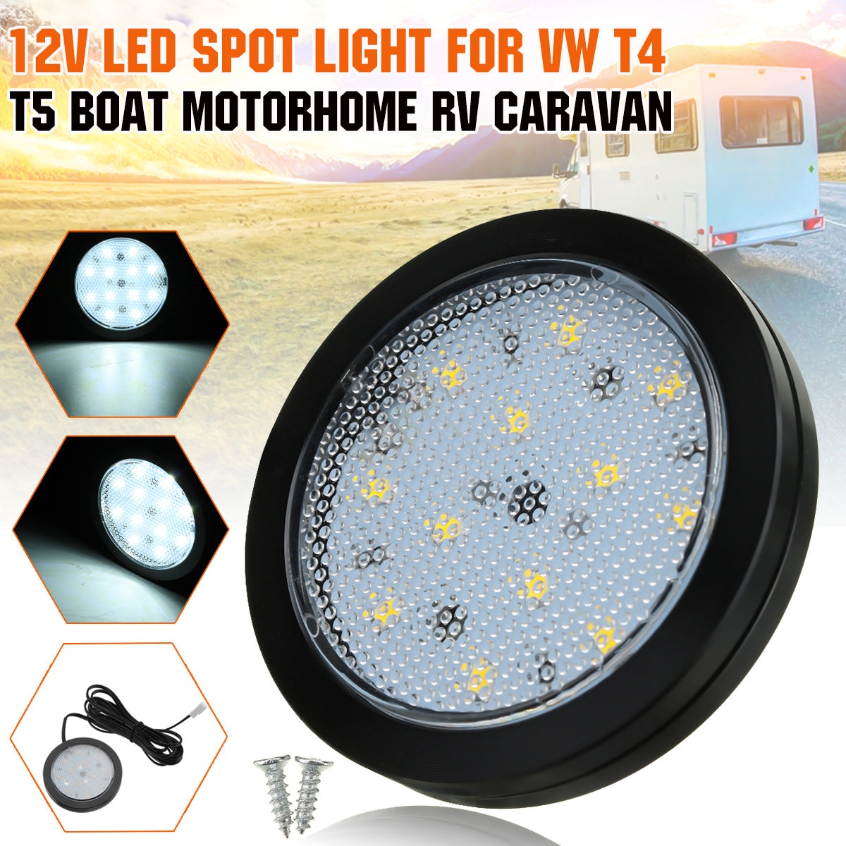 Light Steel Blue 2W 12V LED Spot Light Ceiling Interior Lamp Downlight For VW T4 T5 RV Caravan