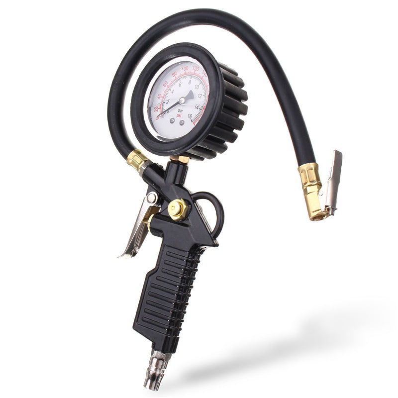 Dark Slate Gray 220 PSI Dial Tire Pressure Inflator Gauge Flexible Hose Style Air Chuck Pneumatic