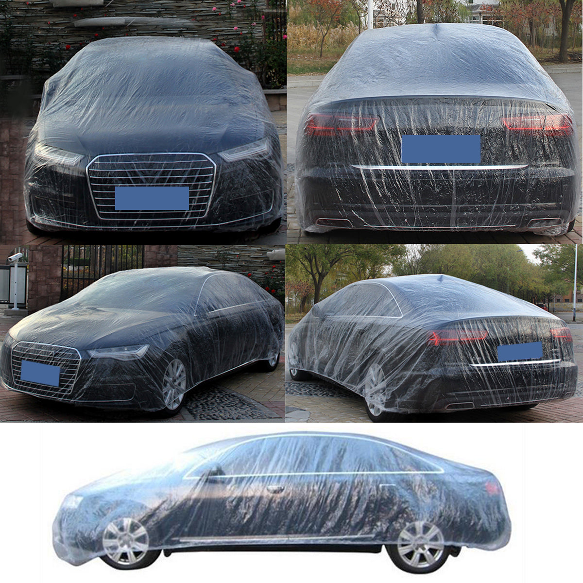 Dark Slate Gray Car Disposable Plastic Cover Waterproof Transparent Dustproof Rian Cover Clear