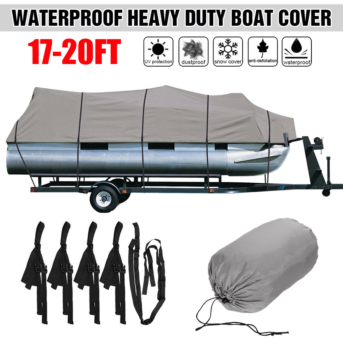 Dark Gray 17-20Ft 21-24Ft Heavy Duty 210D Waterproof Pontoon Boat Cover Fish Ski Beam 96"