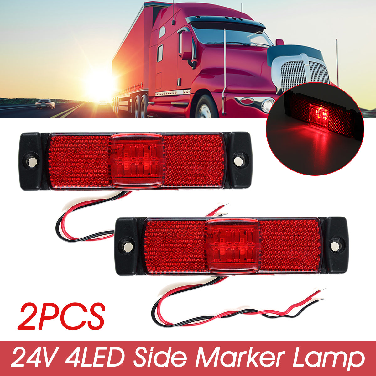 Firebrick 2PCS 24V 4 LED Front Side Marker Lights Position Lamp For Car Truck Trailer Lorry