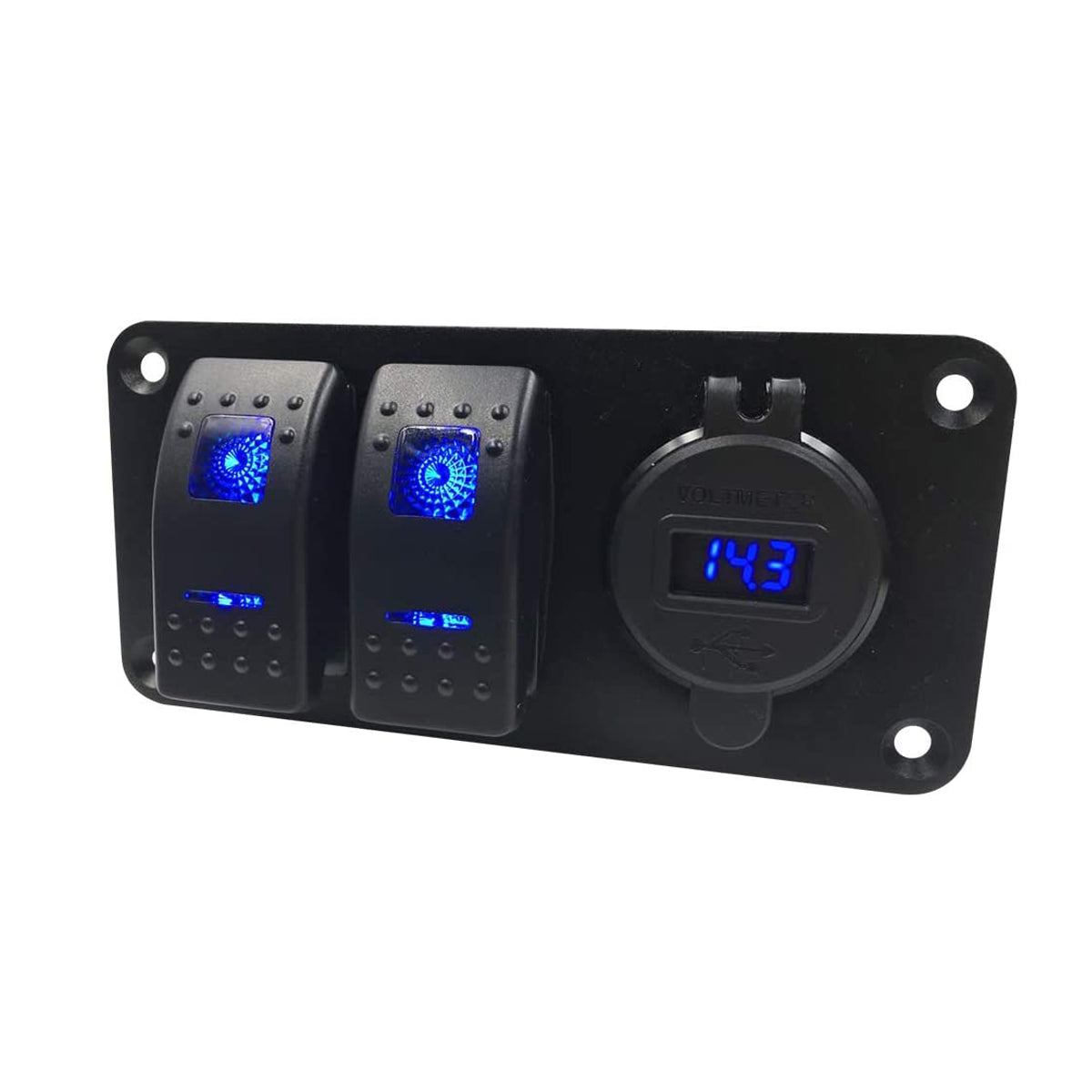 Dark Slate Gray LED Switch Panel 2 Gang Rocker Switch Toggle QC 3.0 USB Blue LED Car Marine Boat