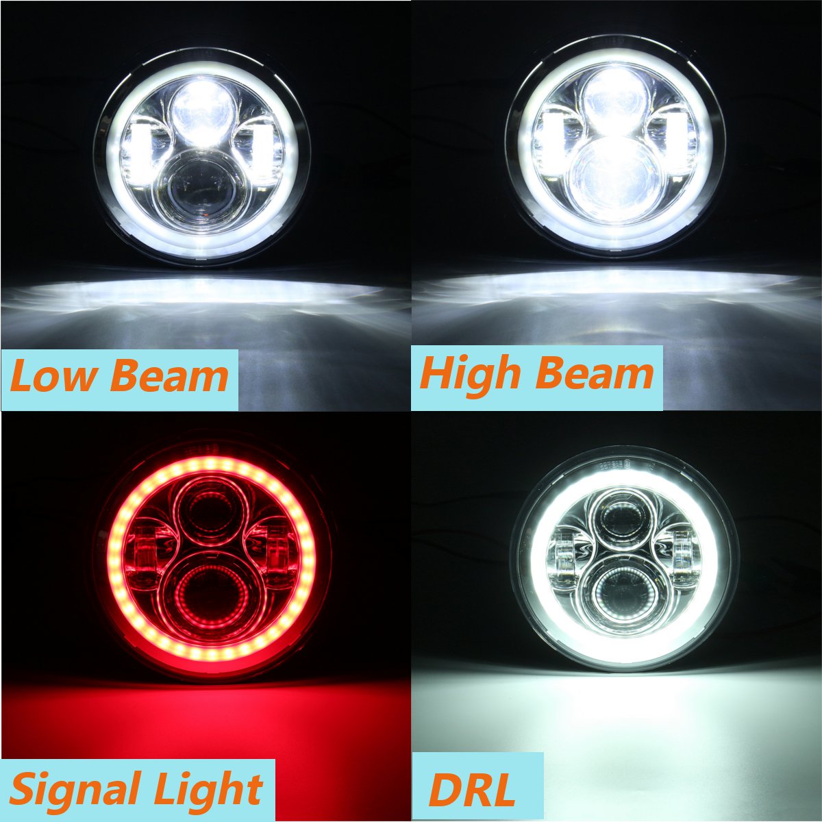 Dark Red 7inch Round Hi/Lo Beam LED Halo Ring DRL Signal Lamp Headlights For Harley/Jeep